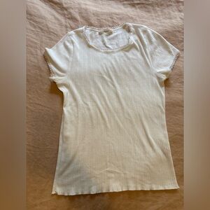 Doen Vivi pointelle tee white with rainbow trim size M